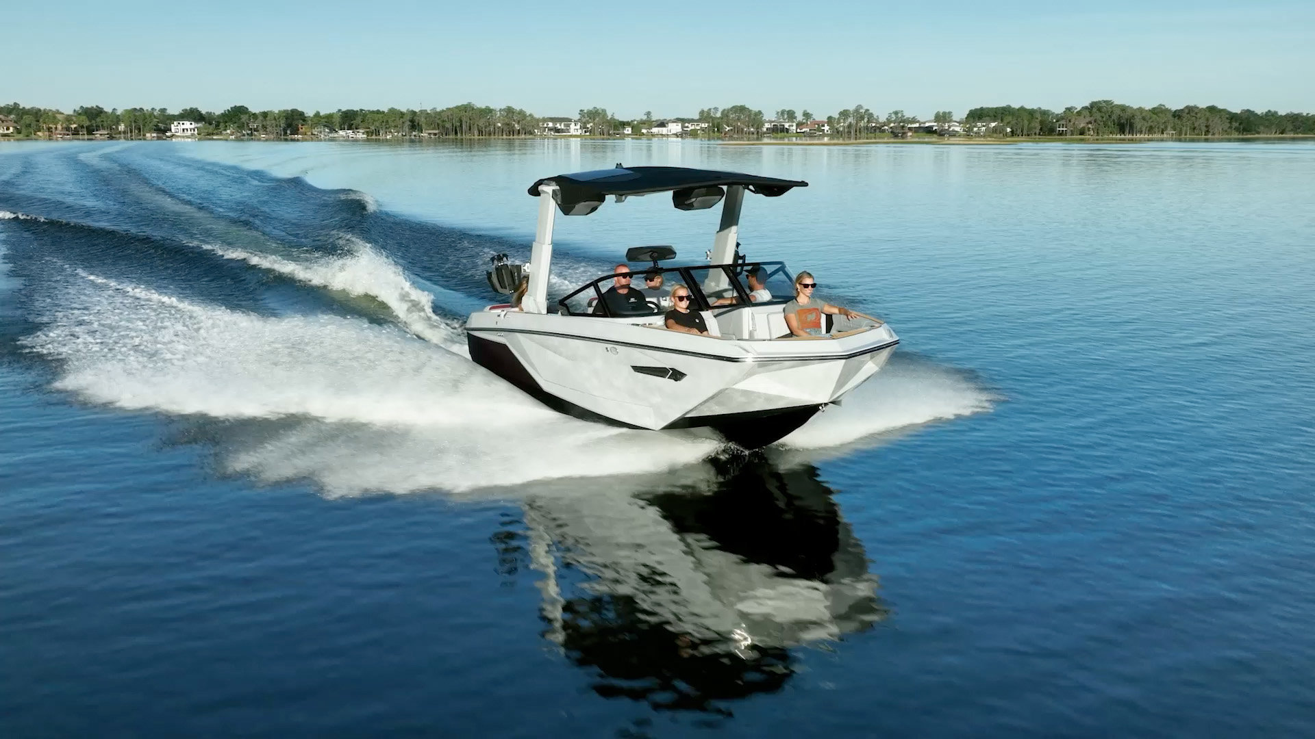 Boating on a lake in the Muskoka region